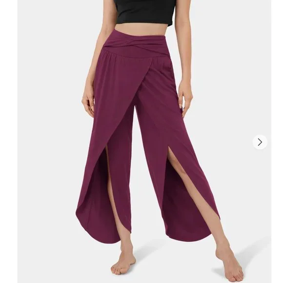 NWT: High Waisted Twisted Side Pocket Palazzo Flowy Split Wide Leg Pants Size M - Picture 3 of 7